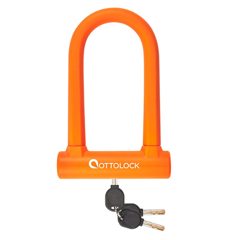 OTTOLOCK Sidekick Compact U-Lock - Heavy Duty Anti Theft Bicycle U-Lock with Keys, Silicone-Coated, Bike Accessories, Orange - Image 1